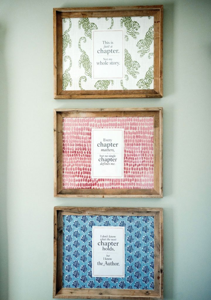Framed quotes about chapters and stories on the wall at The Storyhouse Counseling Center